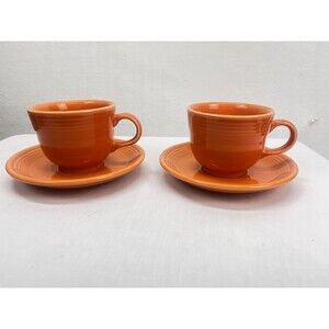 2 Tangerine Fiesta Ware Homer Laughlin Tea Cup & Saucer Set 2006 Discontinued